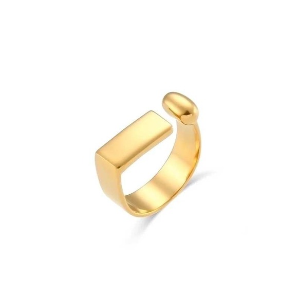 Gold Plated Stainless Steel Open Ring Statement‎ Ring Minimalist Band Size 6 - Picture 2 of 3